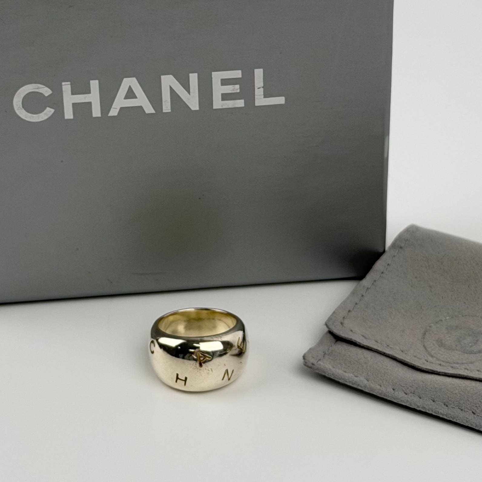Chanel CC Logo Ring 925 Sterling Silver Vintage