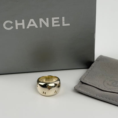 Chanel CC Logo Ring 925 Sterling Silver Vintage