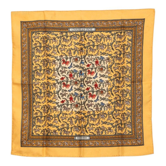 Hermes Carre 45 Chasse En Inde Indian Hunting Scarf Yellow Multicolor Silk