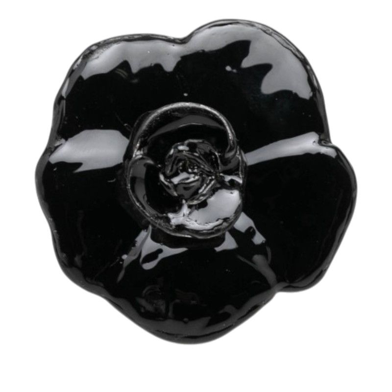 Chanel 01A Camellia Ring Silver Black Metal