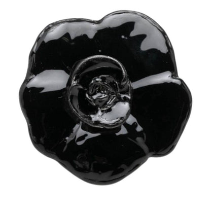 Chanel 01A Camellia Ring Silver Black Metal