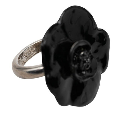 Chanel 01A Camellia Ring Silver Black Metal — view 3