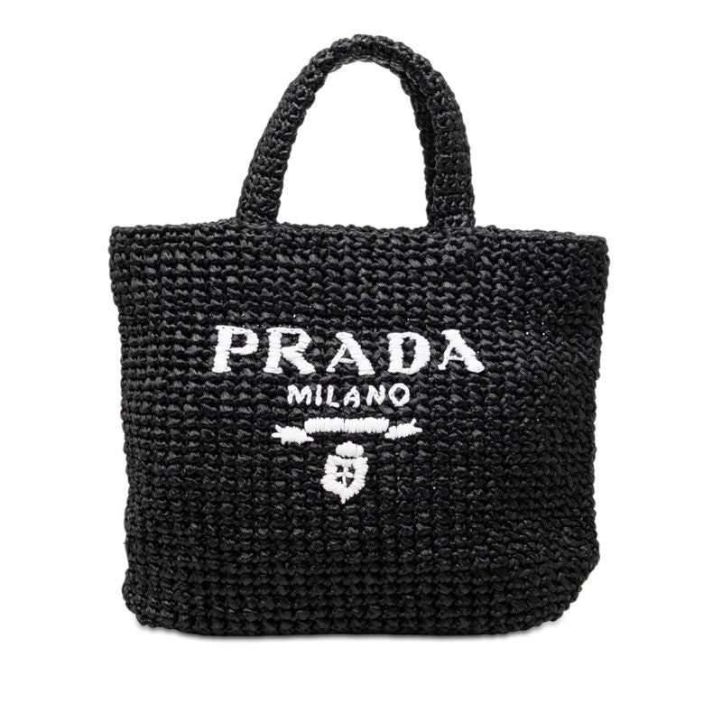 Prada Crochet Tote Bag Black Viscose