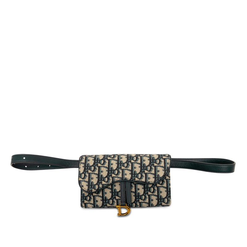 Dior Oblique Trotter Saddle Waist Bag Navy Beige Canvas Leather