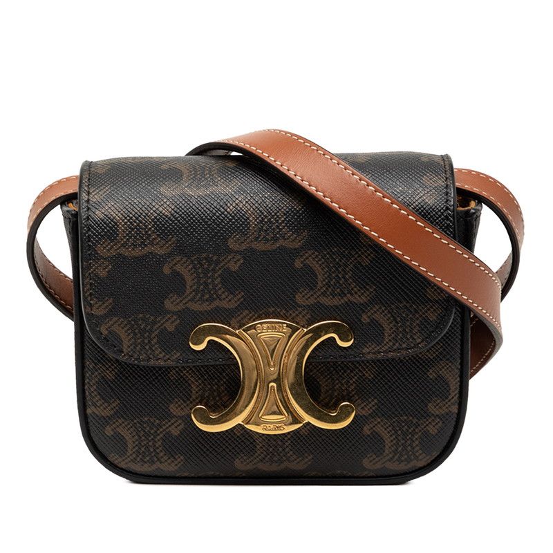 Celine Triomphe Mini Claude Crossbody Shoulder Bag Black Brown Leather