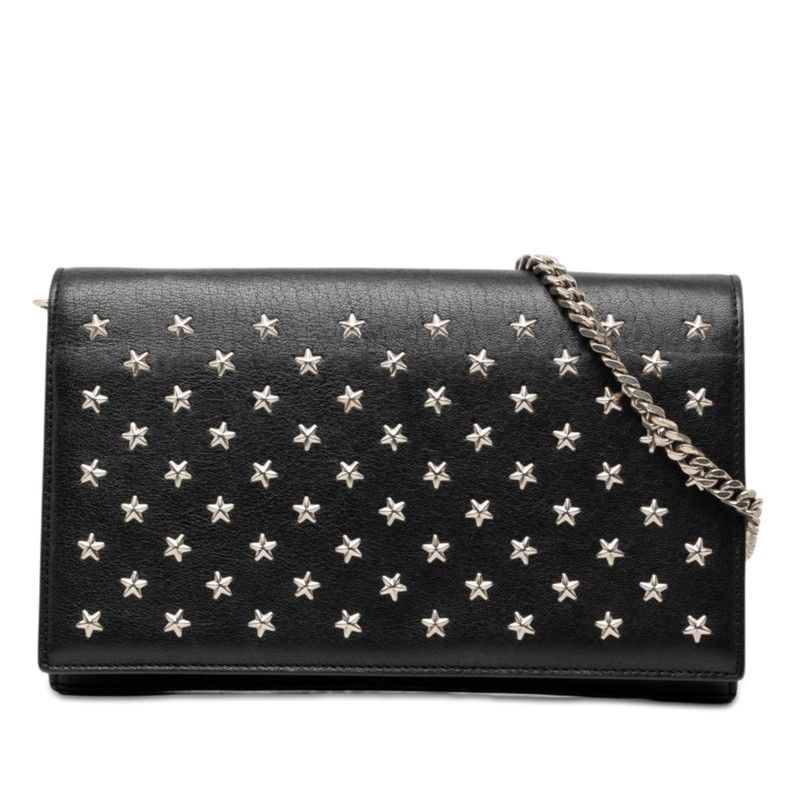 Saint Laurent Star Studs Chain Shoulder Bag Wallet Black Leather