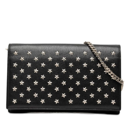 Saint Laurent Star Studs Chain Shoulder Bag Wallet Black Leather