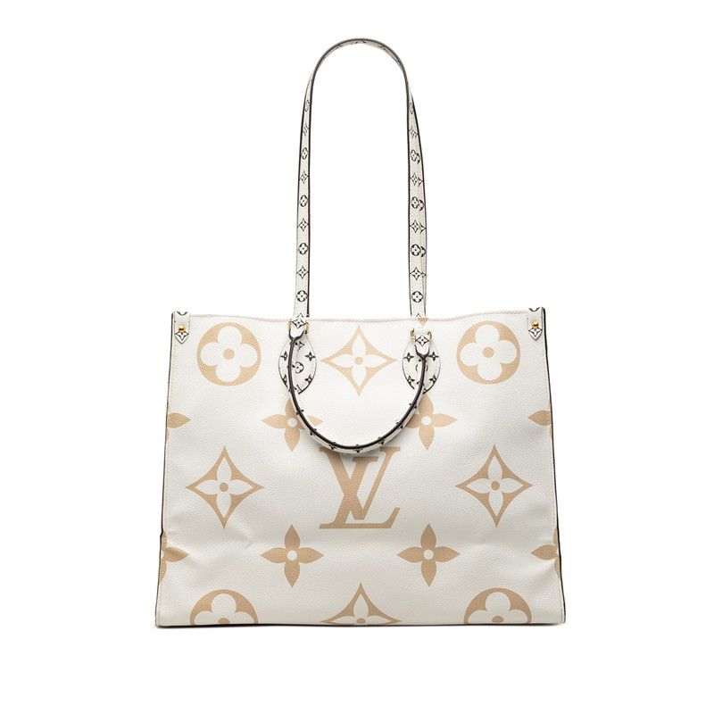 Louis Vuitton Monogram Giant On The Go GM Tote Bag White Green Beige Leather