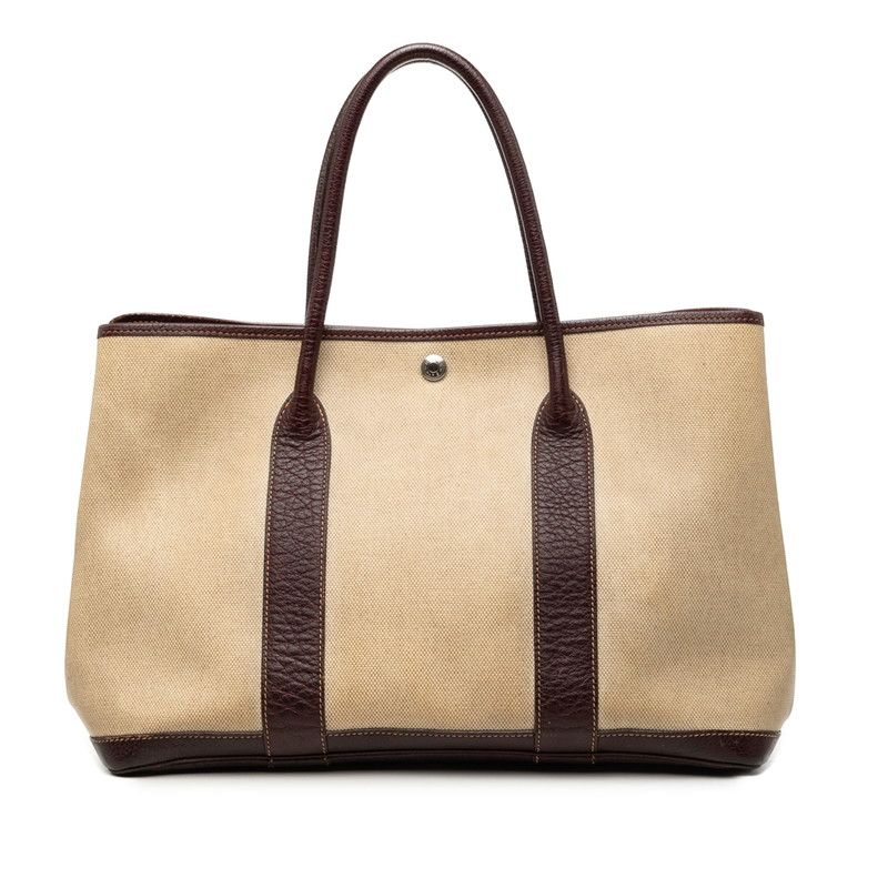 Hermes Garden Party PM Tote Bag Beige Brown Toile H Negonda
