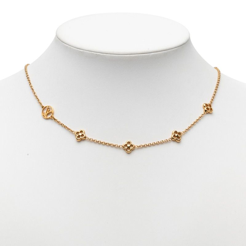 Louis Vuitton Monogram Flower Full Chain Necklace Gold Plated