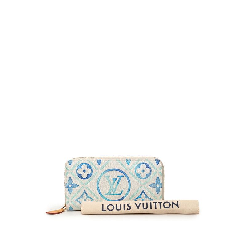 Louis Vuitton Monogram Tile Zippy Wallet Zip Around Rag White Blue Leather — view 6