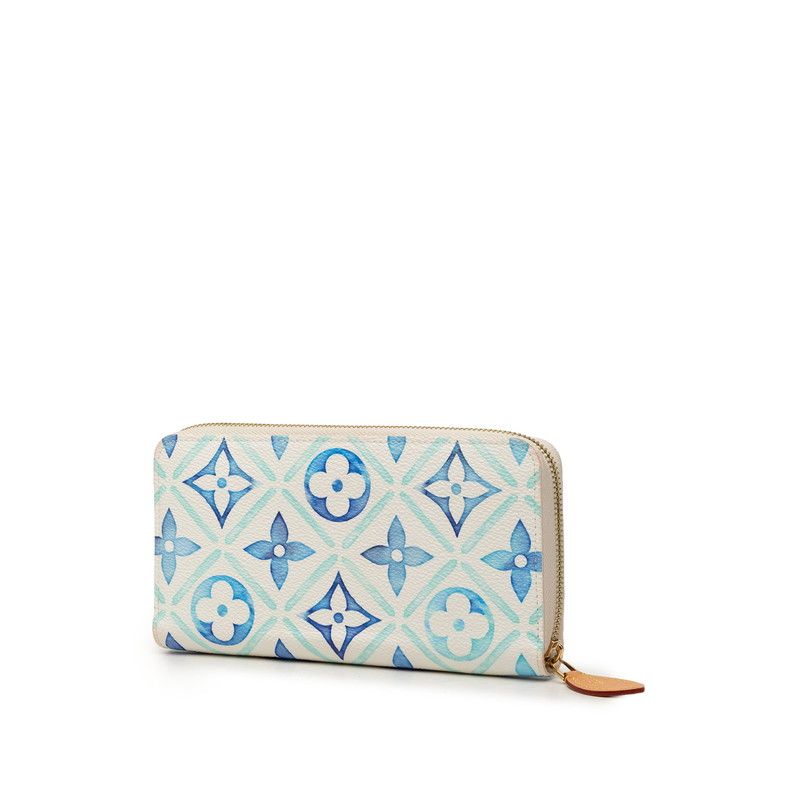 Louis Vuitton Monogram Tile Zippy Wallet Zip Around Rag White Blue Leather — view 2