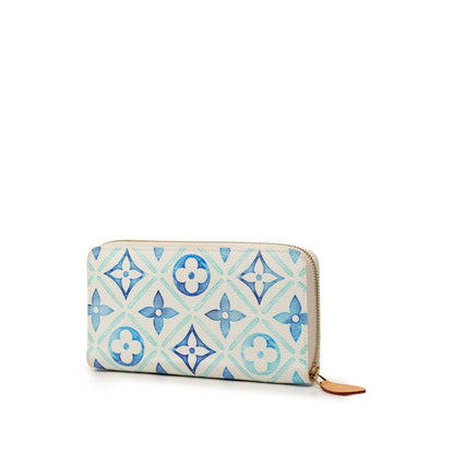 Louis Vuitton Monogram Tile Zippy Wallet Zip Around Rag White Blue Leather — view 2