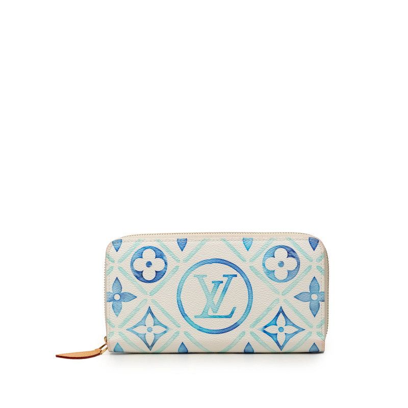 Louis Vuitton Monogram Tile Zippy Wallet Zip Around Rag White Blue Leather