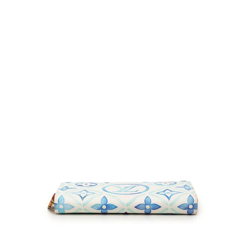 Louis Vuitton Monogram Tile Zippy Wallet Zip Around Rag White Blue Leather — view 3
