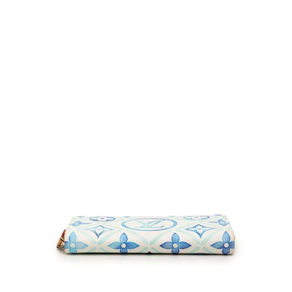 Louis Vuitton Monogram Tile Zippy Wallet Zip Around Rag White Blue Leather — view 3