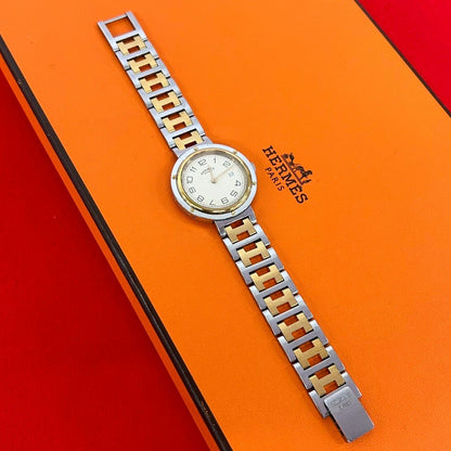 Hermes Vintage Clipper Stainless Steel Quartz Watch Wrist Silver