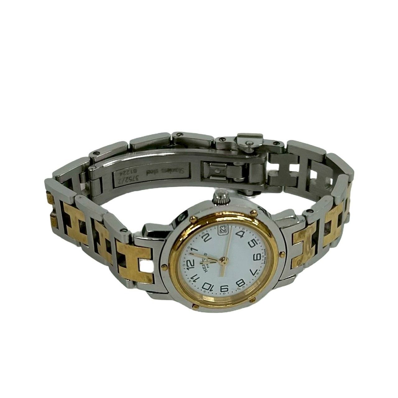 Hermes Clipper Stainless Steel Quartz Watch Wristwatch Silver Gold — view 7