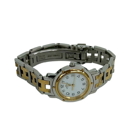 Hermes Clipper Stainless Steel Quartz Watch Wristwatch Silver Gold — view 7