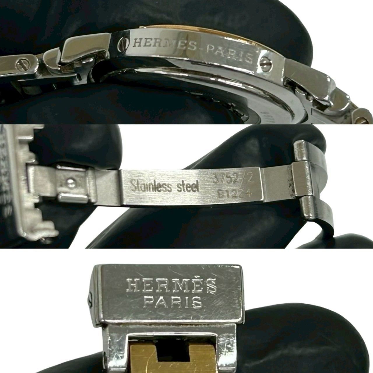 Hermes Clipper Stainless Steel Quartz Watch Wristwatch Silver Gold — view 3