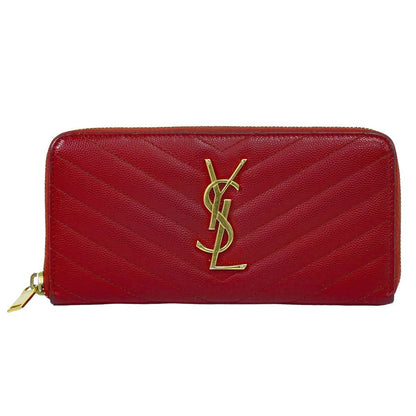Saint Laurent YSL Cassandra Stitch Leather Zip Around Wallet