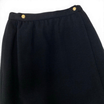 Chanel Wrap Skirt CC Logo Gold Button 36 Black Wool — view 4