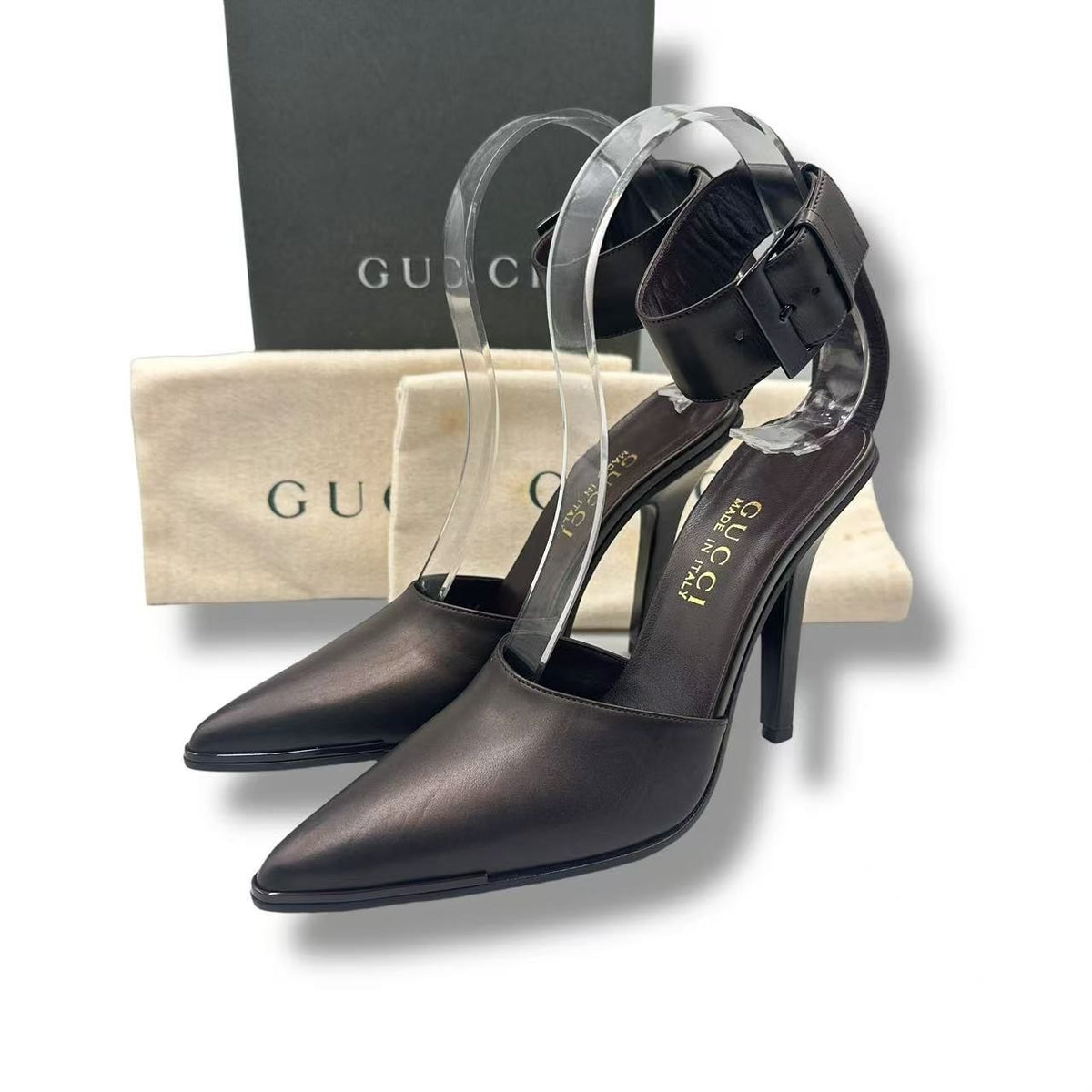 Gucci High Heels Sandals Logo Leather Brown