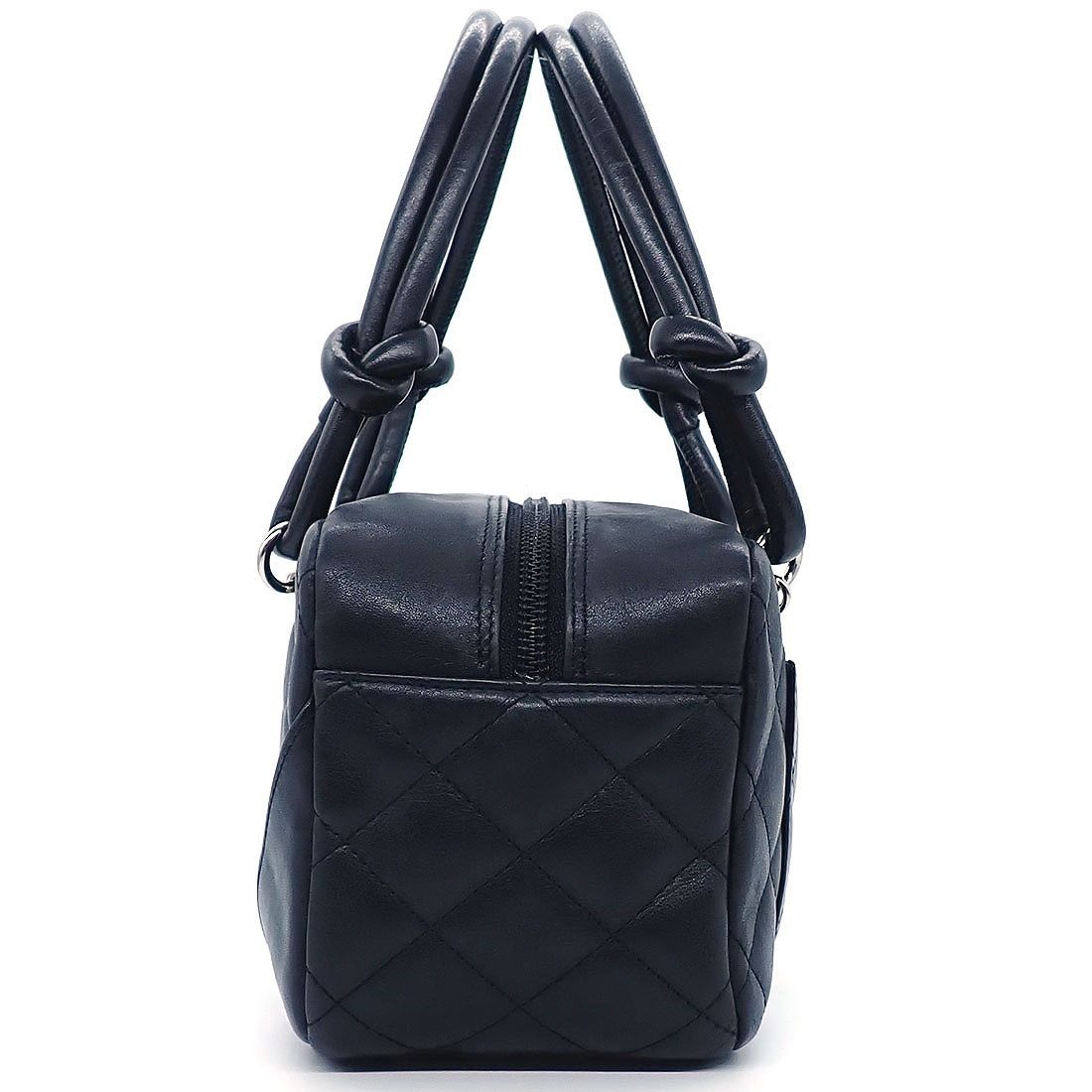 Chanel Handbag Cambon Line Mini Bowling Black Pink Lambskin Silver — view 3