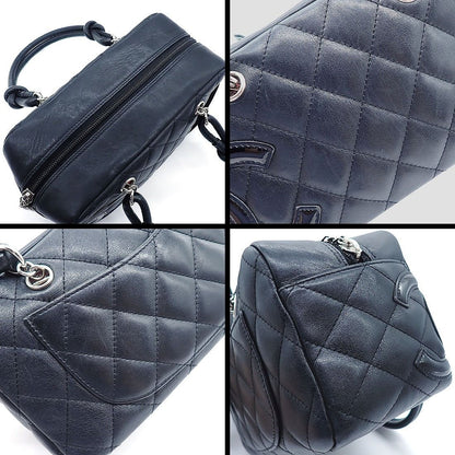 Chanel Handbag Cambon Line Mini Bowling Black Pink Lambskin Silver — view 8