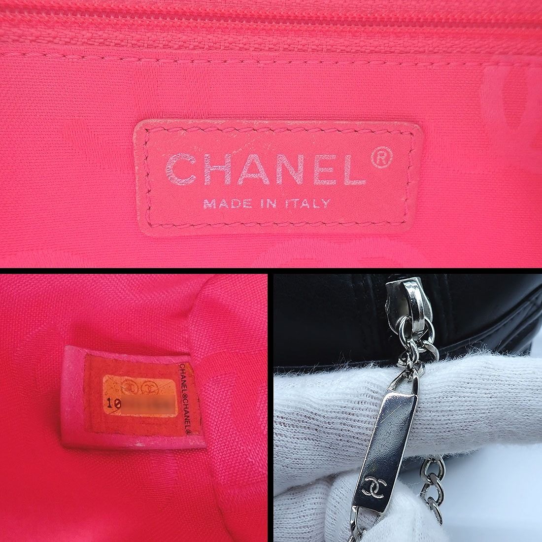 Chanel Handbag Cambon Line Mini Bowling Black Pink Lambskin Silver — view 6