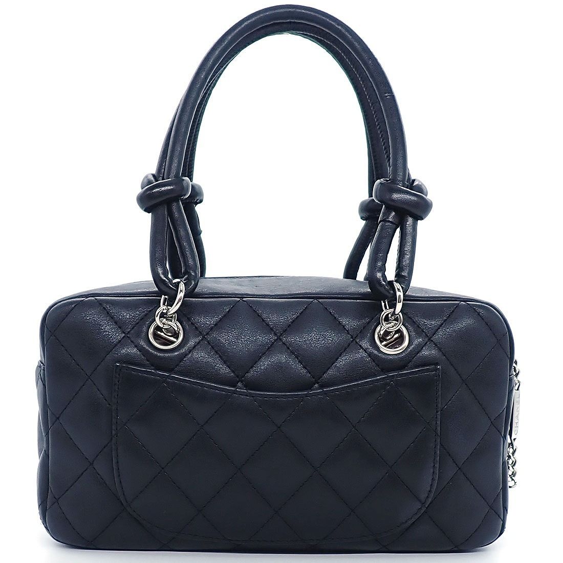 Chanel Handbag Cambon Line Mini Bowling Black Pink Lambskin Silver — view 2