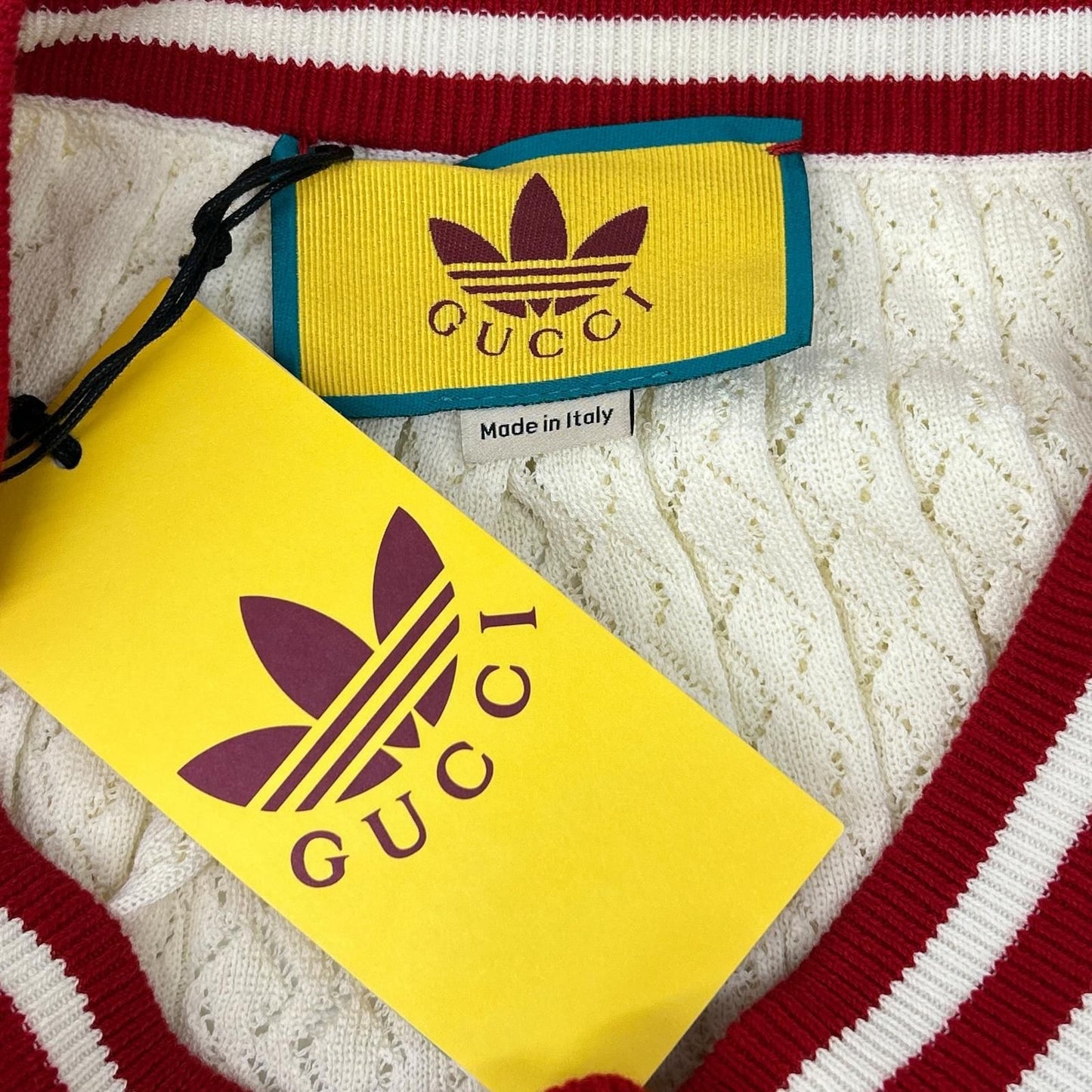 Gucci Adidas Ivory Cotton 3 Stripes Pleated Knit Skirt — view 3