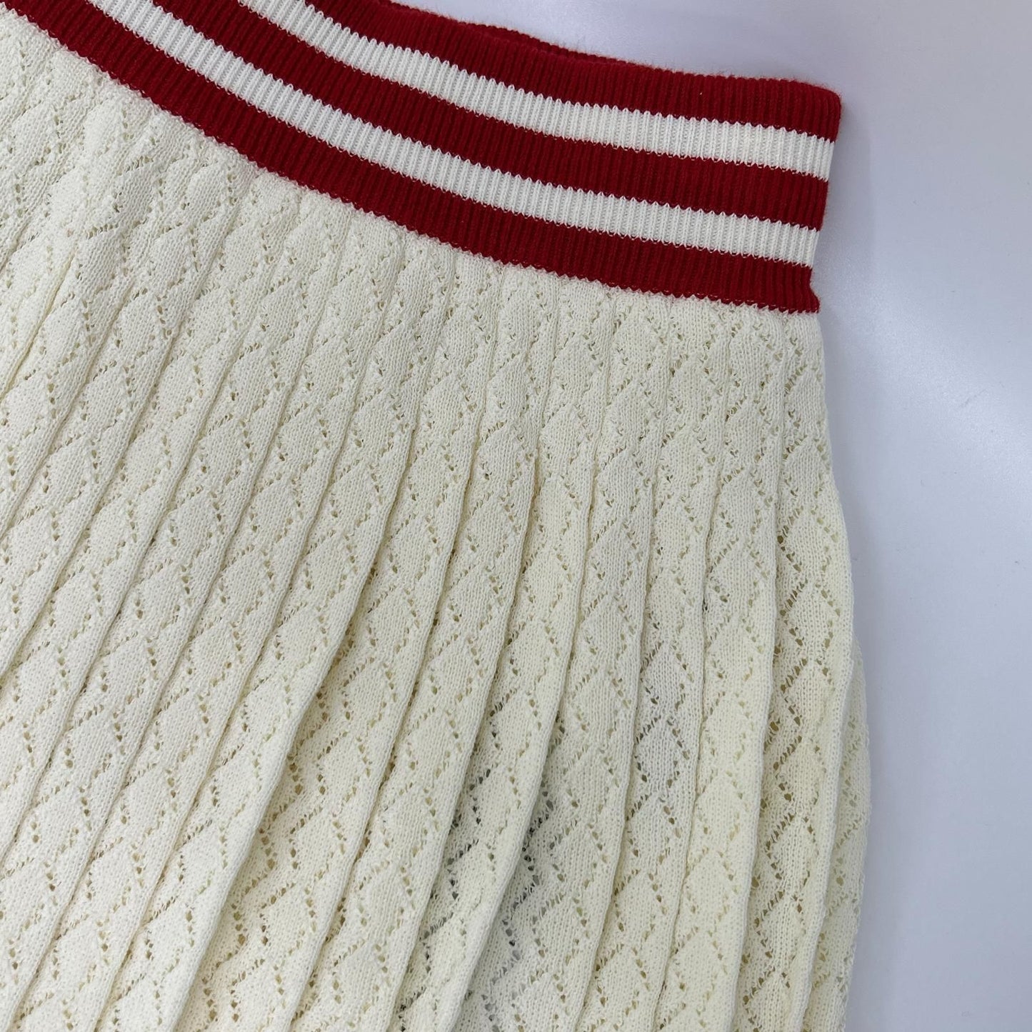 Gucci Adidas Ivory Cotton 3 Stripes Pleated Knit Skirt — view 7