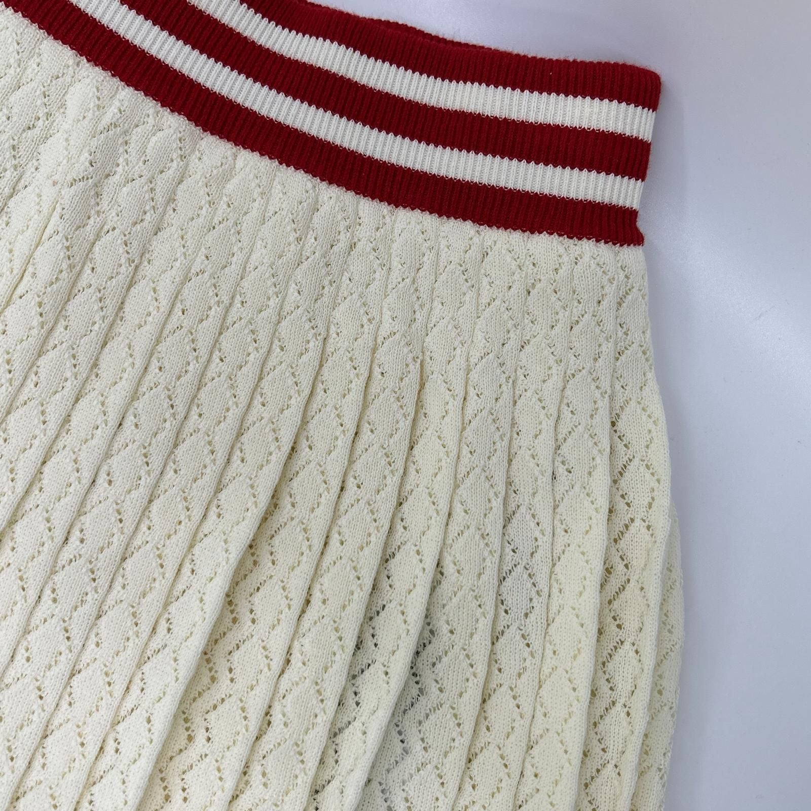Gucci Adidas Ivory Cotton 3 Stripes Pleated Knit Skirt — view 7