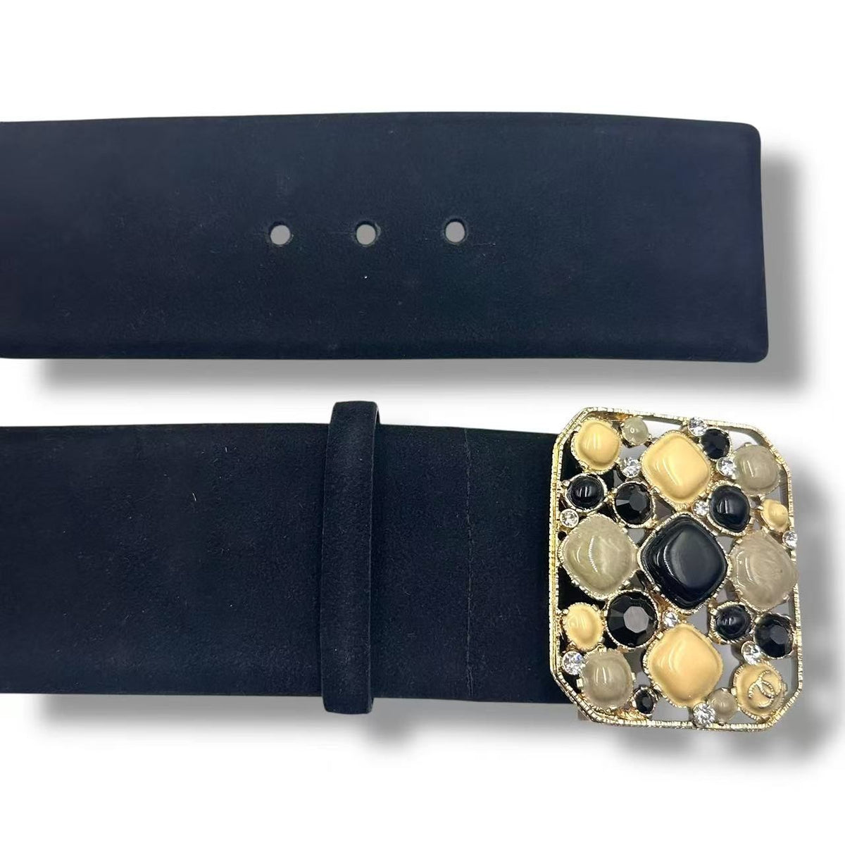 Chanel Gripoix Belt Rhinestone Suede Black — view 3