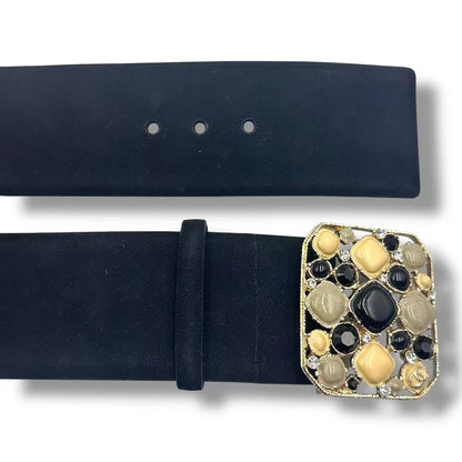 Chanel Gripoix Belt Rhinestone Suede Black — view 3