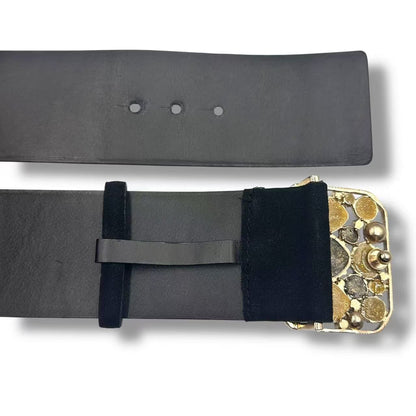 Chanel Gripoix Belt Rhinestone Suede Black — view 4