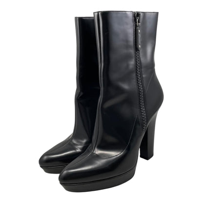 Gucci Ankle Boots Side Zip Heels Leather Logo Black 39