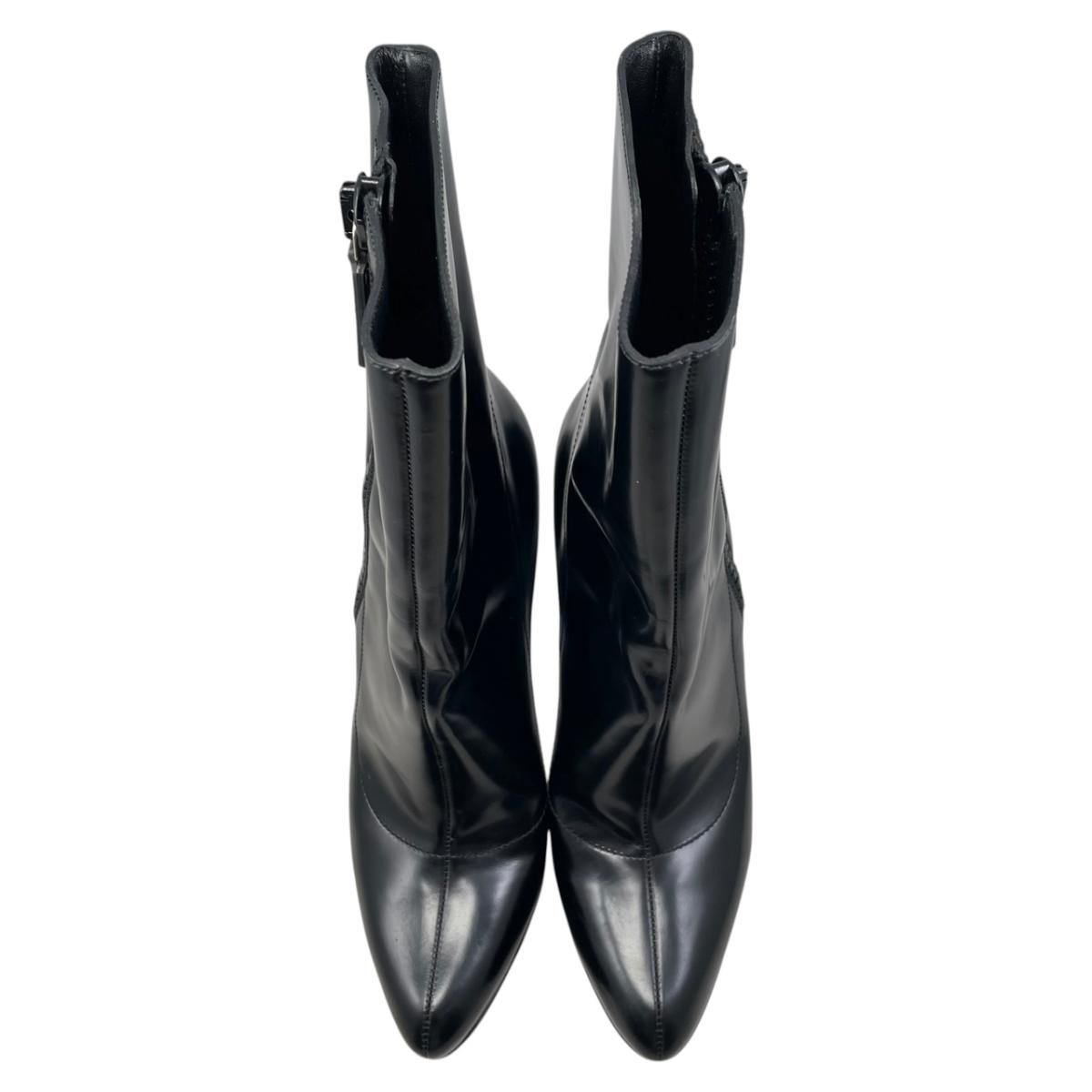 Gucci Ankle Boots Side Zip Heels Leather Logo Black 39 — view 5
