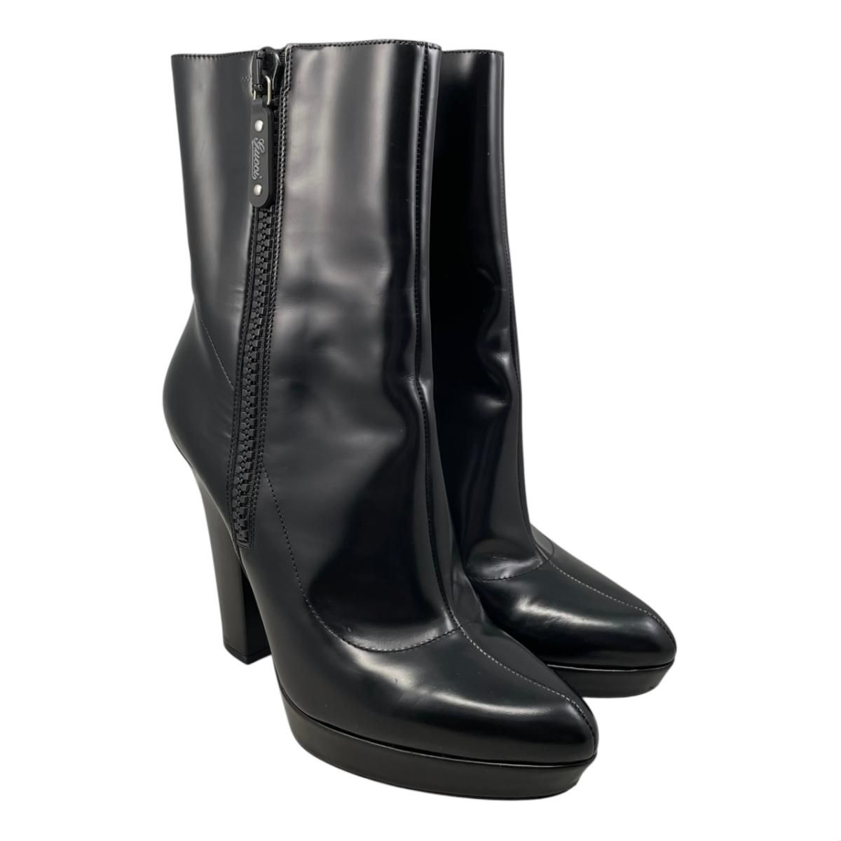 Gucci Ankle Boots Side Zip Heels Leather Logo Black 39 — view 2