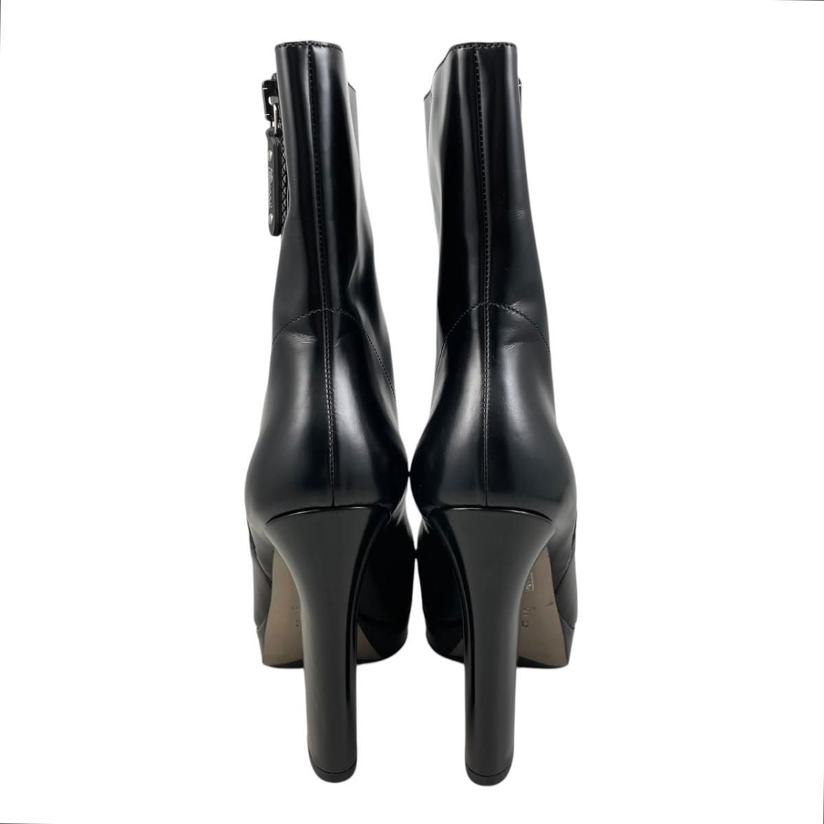 Gucci Ankle Boots Side Zip Heels Leather Logo Black 39 — view 4