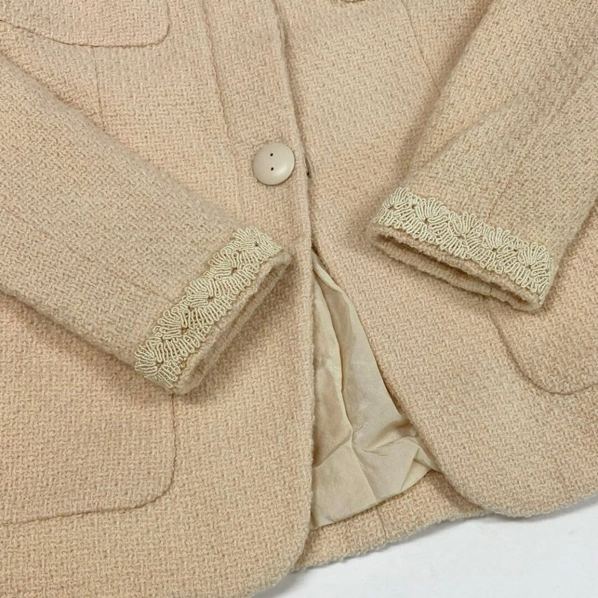 Chanel Vintage CC Logo Button Tweed Jacket Skirt Set Ivory Set — view 5