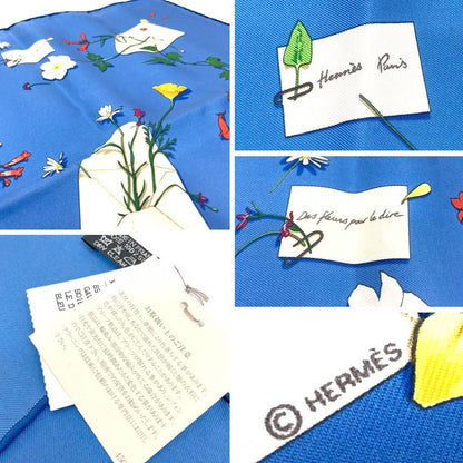 Hermes Scarf Carre 45 Des Fleurs Pour le Dire Flower Letter Blue — view 3