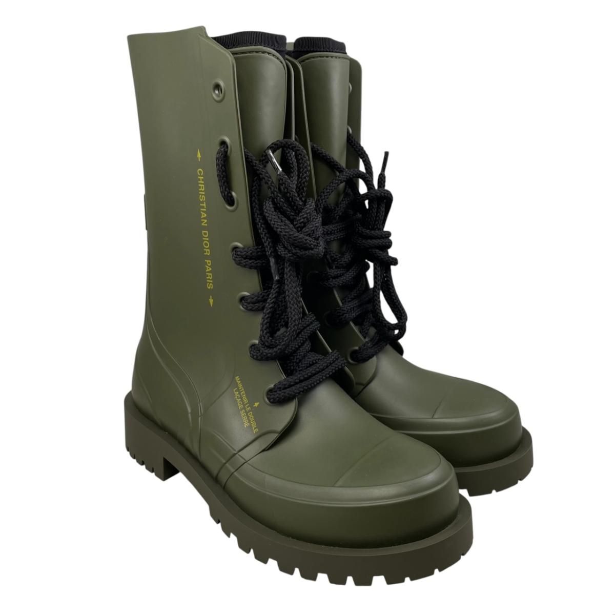 Dior Rain Boots Lace Up Rubber Logo Green Black 35 — view 2