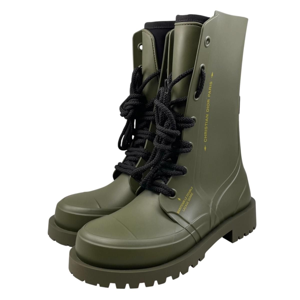 Dior Rain Boots Lace Up Rubber Logo Green Black 35