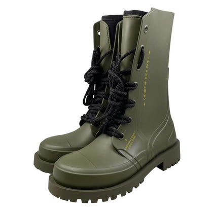 Dior Rain Boots Lace Up Rubber Logo Green Black 35