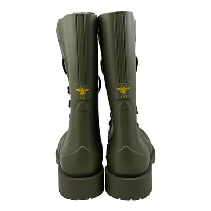 Dior Rain Boots Lace Up Rubber Logo Green Black 35 — view 4
