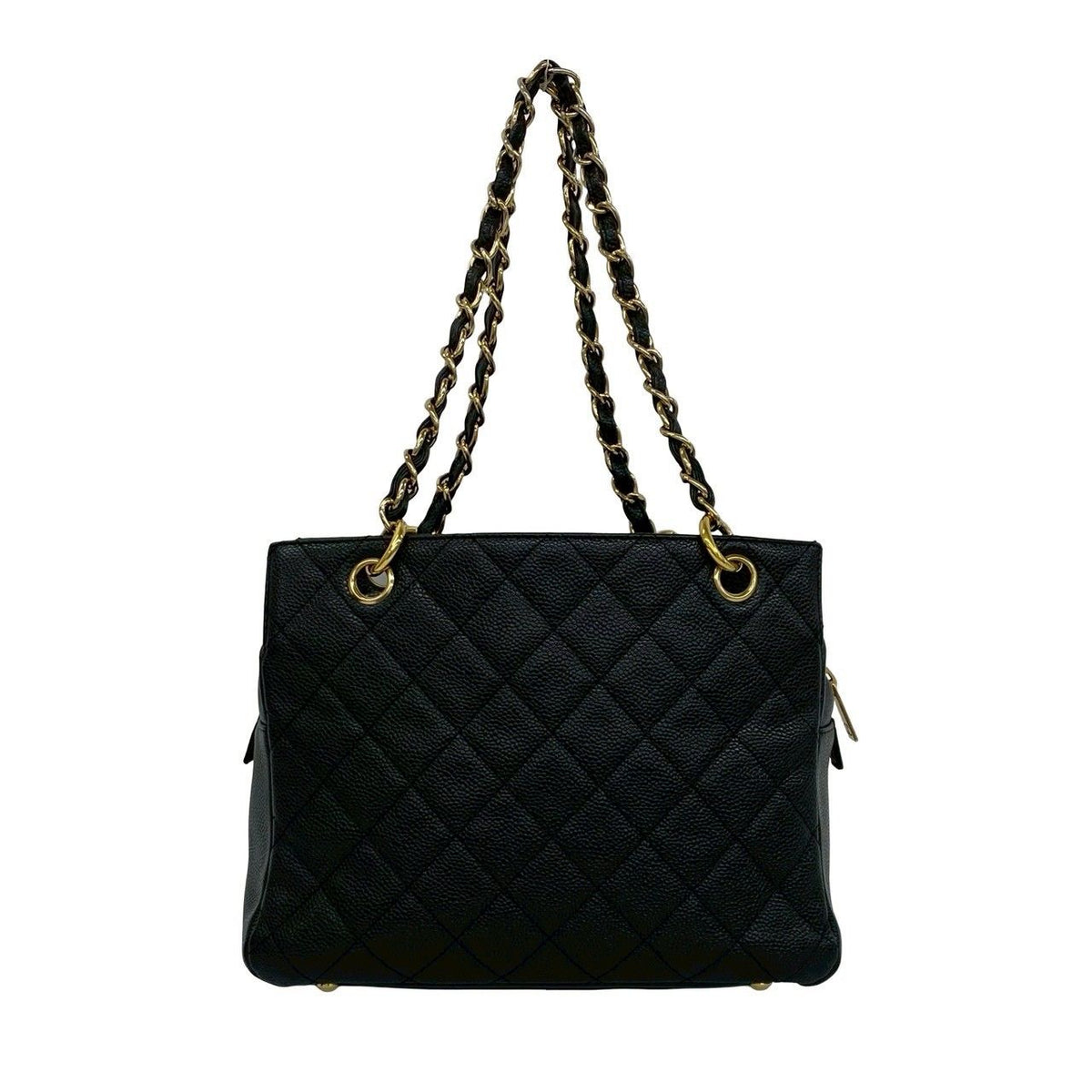 Chanel And Quilted CC Logo Caviar Leather Shoulder Bag Tote Black — view 3