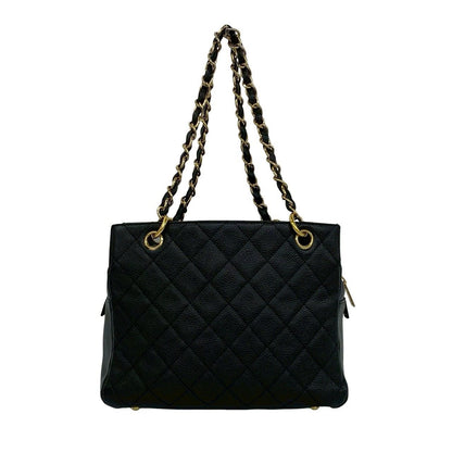 Chanel And Quilted CC Logo Caviar Leather Shoulder Bag Tote Black — view 3