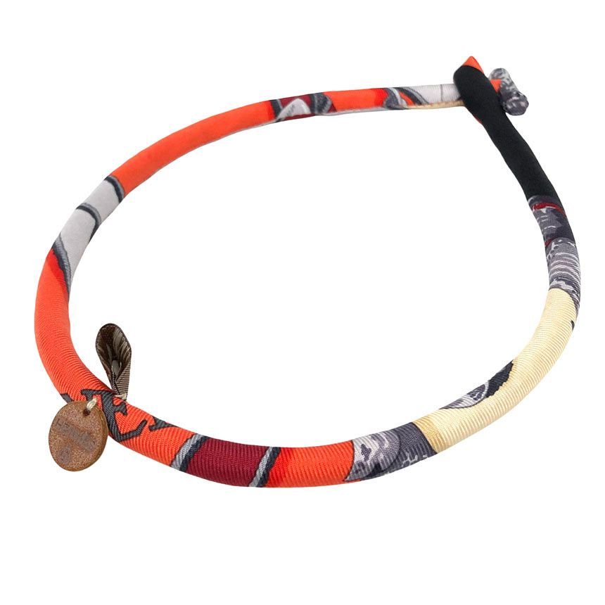 Hermes Petit h Bride de Soie Choker Necklace Bracelet Silk Orange